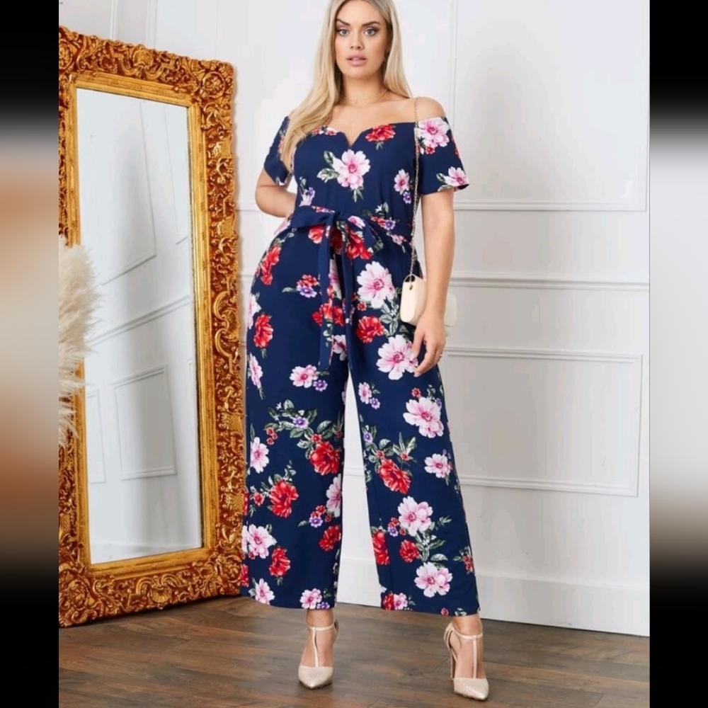 Plus Floral Print Tube Jumpsuit 4XL